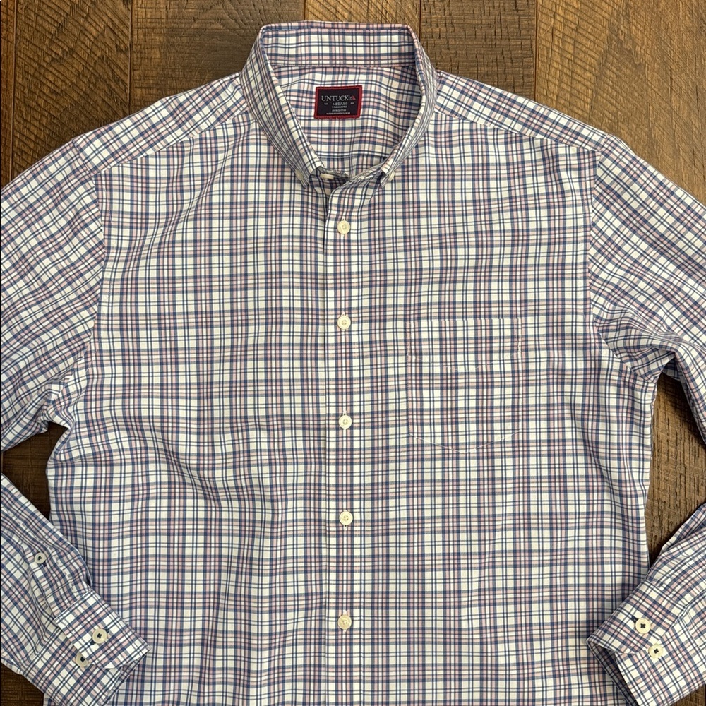 UNTUCKit  Wrinkle Free Men's Long Sleeve Button-Up Gingham Plaid Shirt - Picture 2 of 7